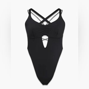 Savage X Fenty Black Curve Alert Bodysuit Thong High Cut  Strappy Back Sz S NWT